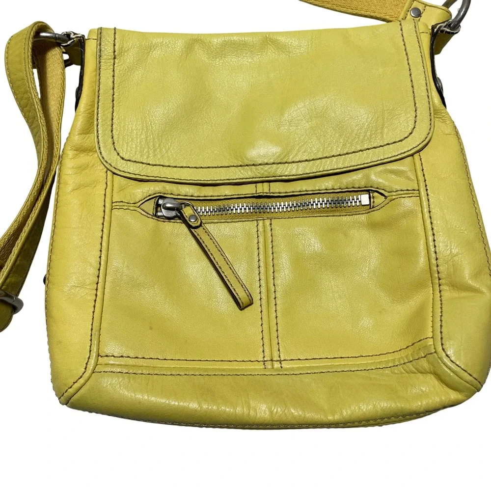 Fossil Hanover Handbag Yellow Leather Crossbody‎ Organizer Flap Bag